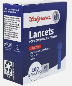Package photo of lancets with How 2 Recycle icon on the side