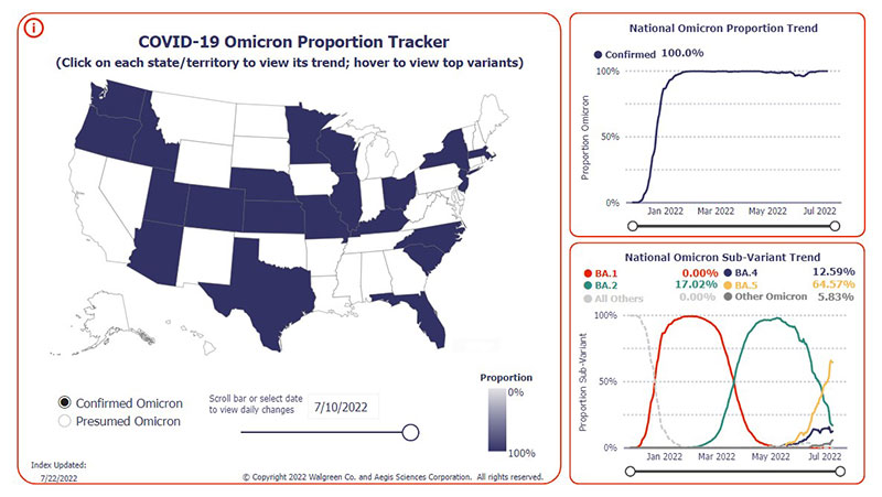 COVID-19 Omicron Proportion Tracker map