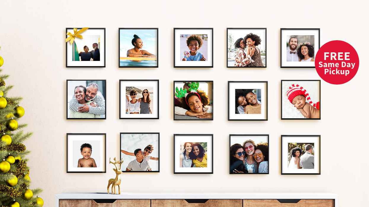 Family and pet portraits on a wall with TilePix