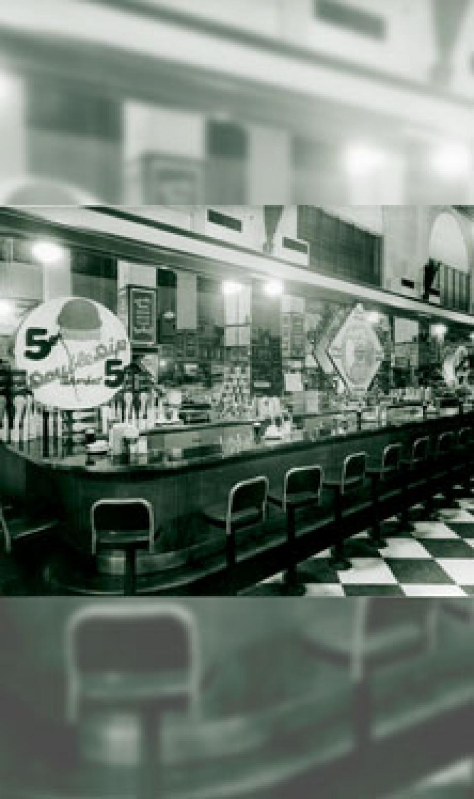 Photo of the inside of a diner, serving the Walgreens malted milkshake