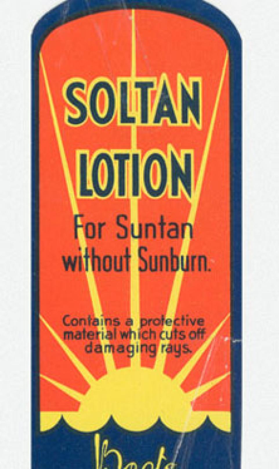 Photo of the first orange, yellow and dark blue Soltan label
