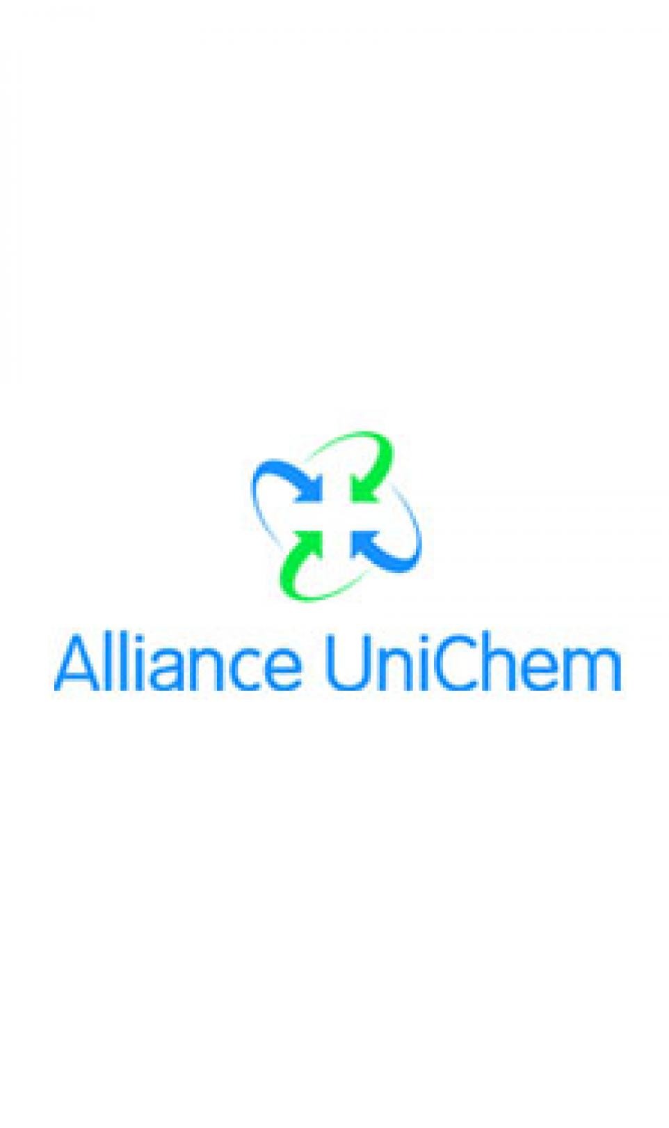 The blue and green Alliance UniChem logo, pictured on a white background
