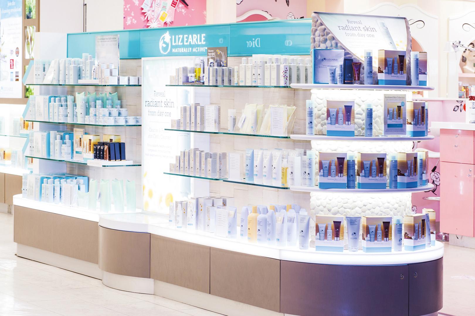 Liz Earle cosmetic product stand