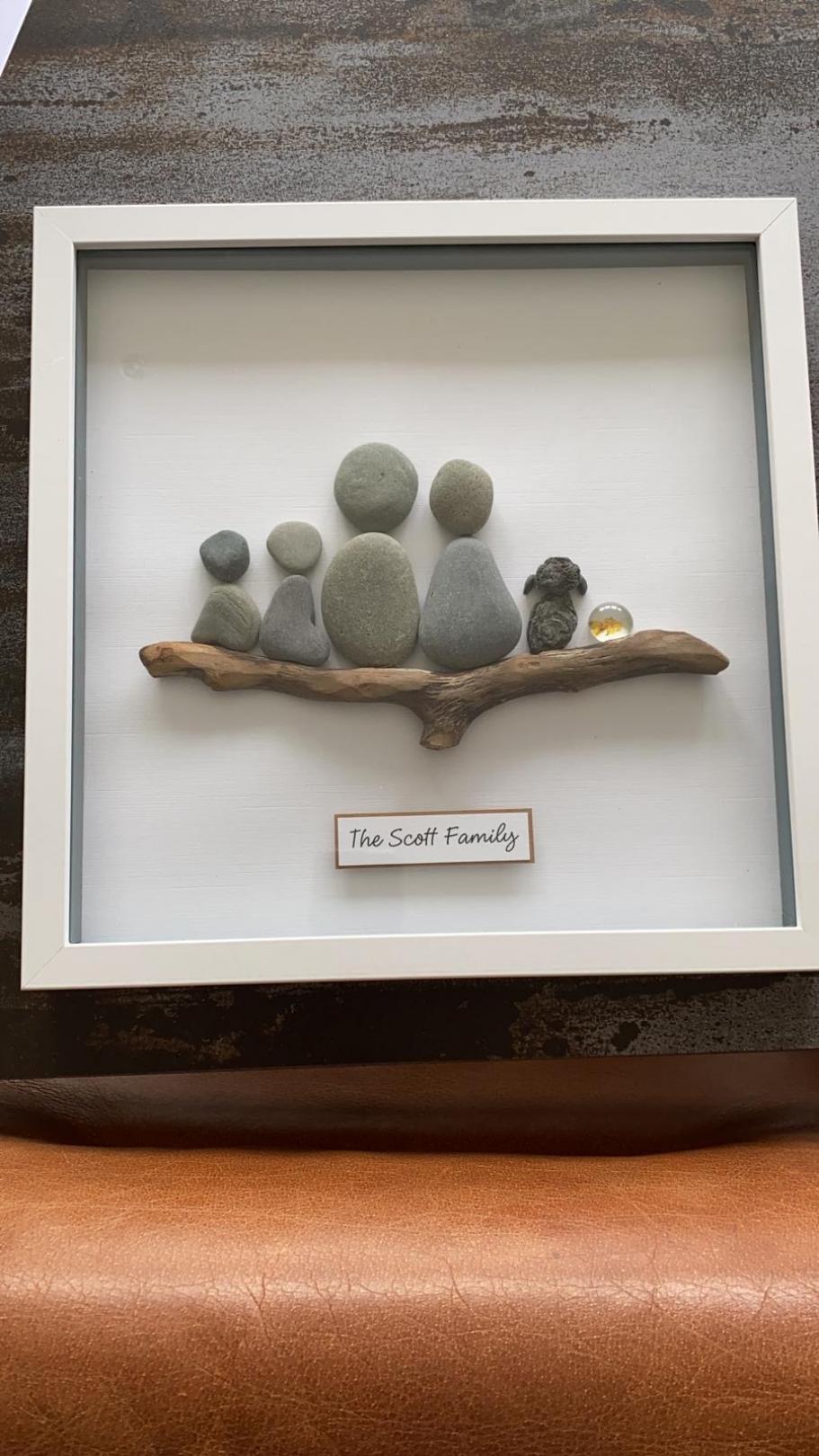 Image of artwork featuring family represented by stones