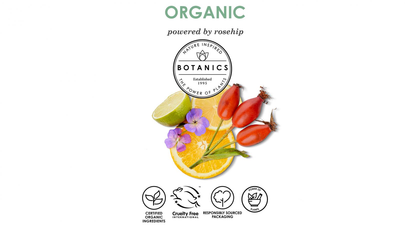 Botanics Organic powered by rosehip certificate