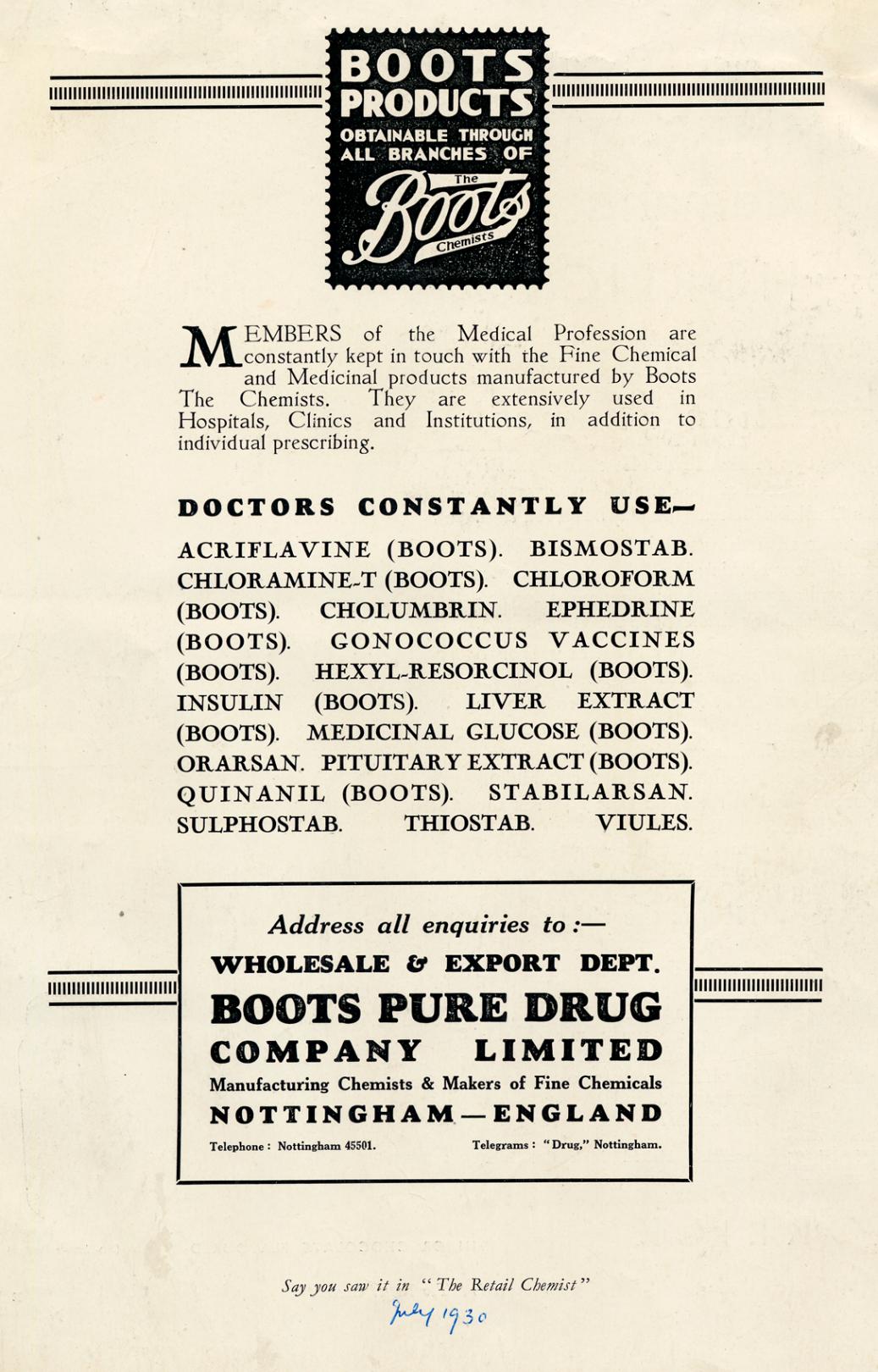 Boots pamphlet 1930