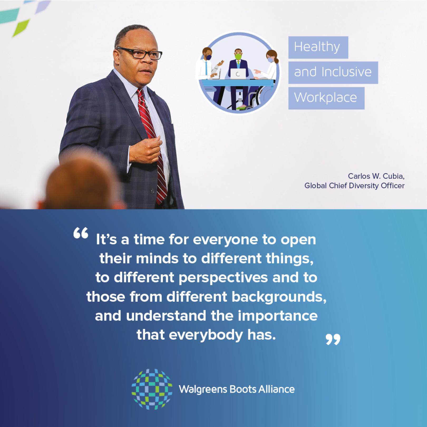 Carlos Cubia, Global Chief Diversity Officer, WBA quote card Instagram