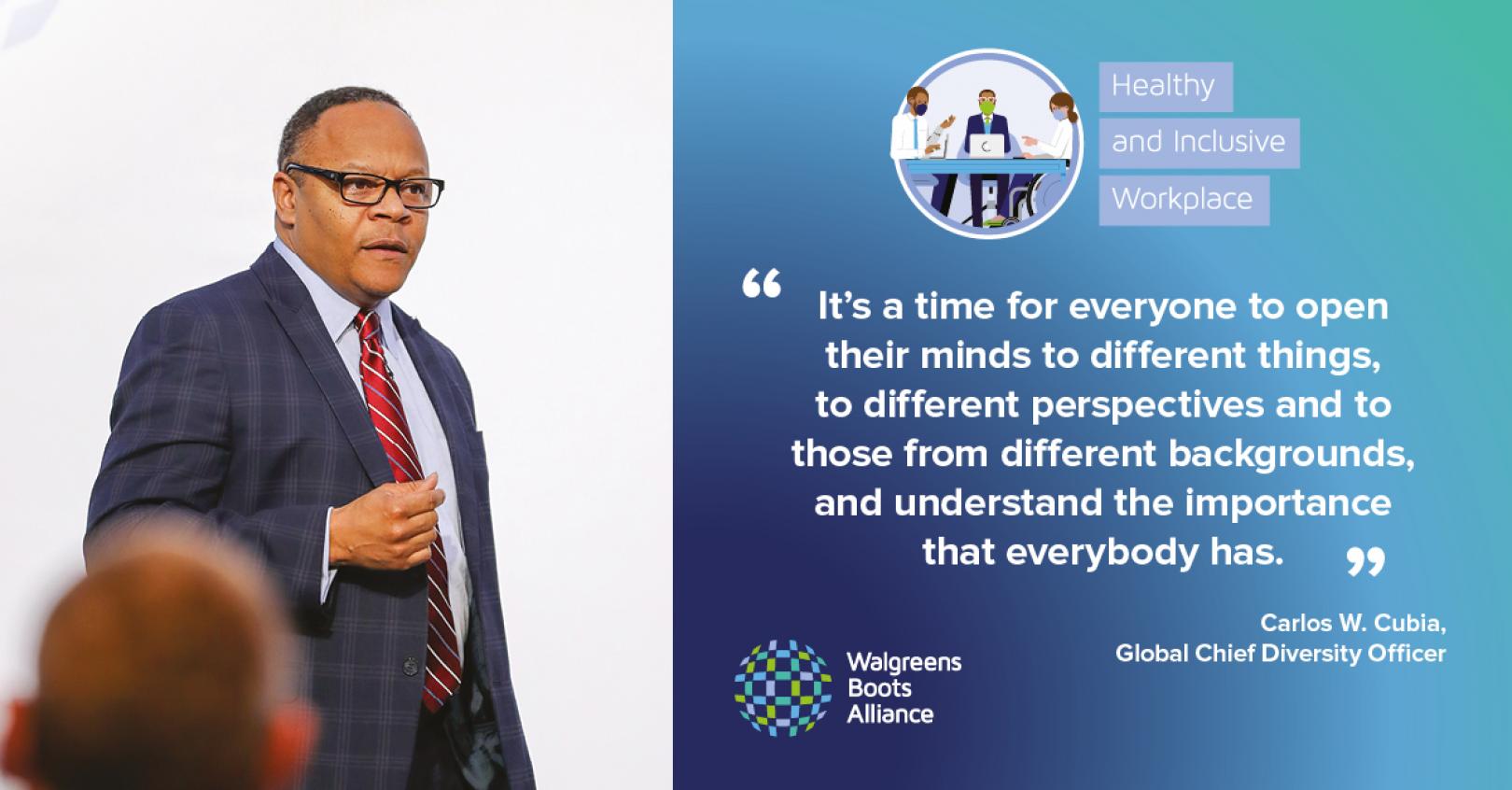 Carlos Cubia, Global Chief Diversity Officer, WBA quote card Twitter LinkedIn