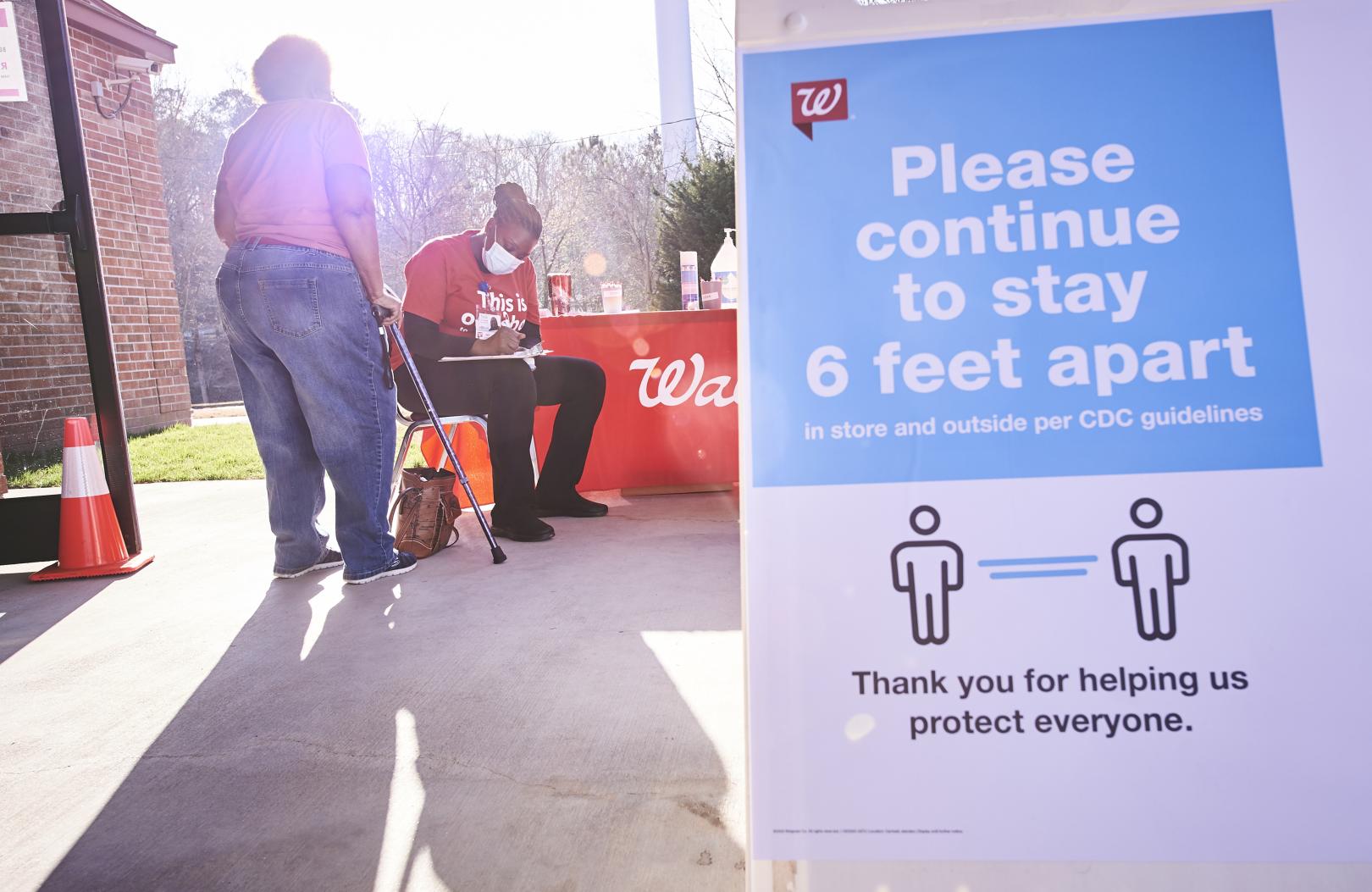 Physical distancing signage at Atlanta clinic Walgreens Boots Alliance
