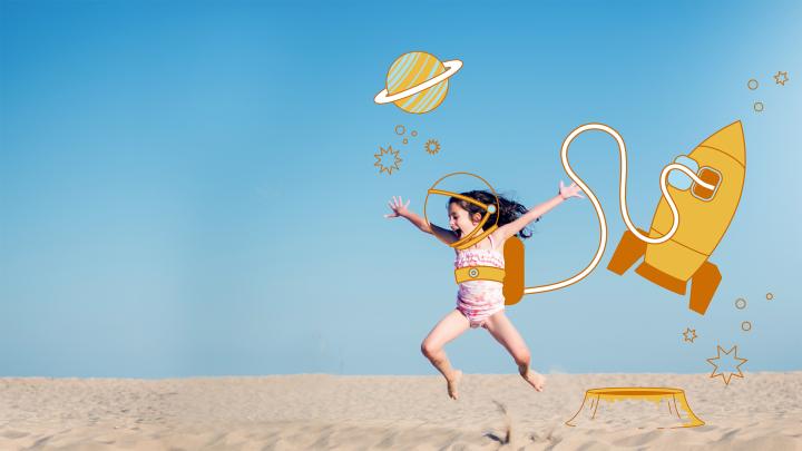 Illustration of a girl playing on the sand