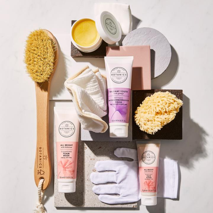 Range of Botanics products and haribrushes and