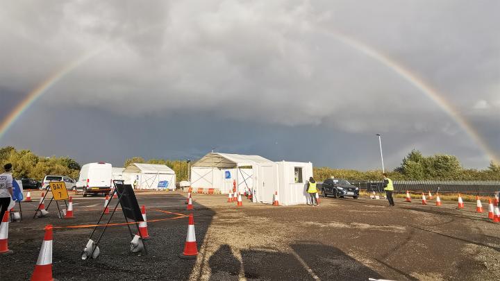 rainbow over a testing site