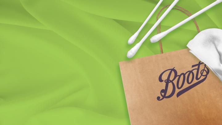 Boots paper bag with wet wipe and cotton swabs