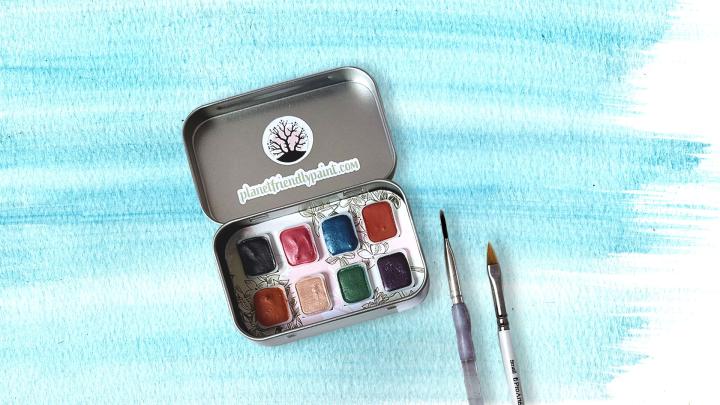 Planet Friendly Paint on watercolor background - centered