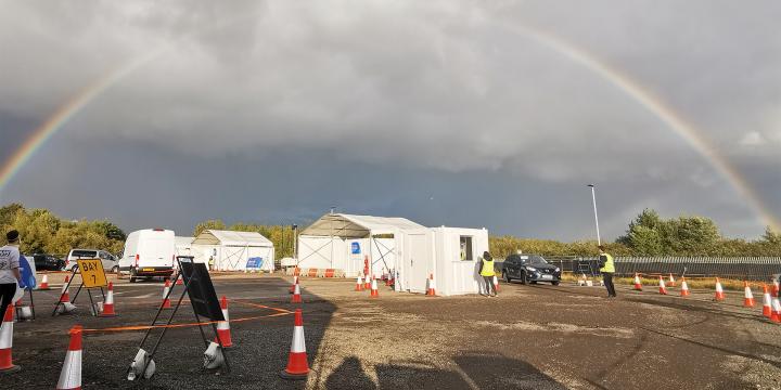 rainbow over a testing site