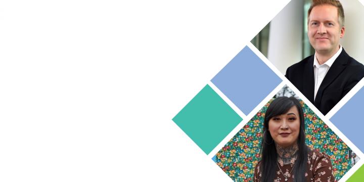 Collage of Pete Markey & Eva Echo headshots over WBA branded colours