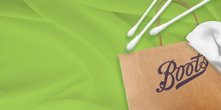 Boots paper bag with wet wipe and cotton swabs