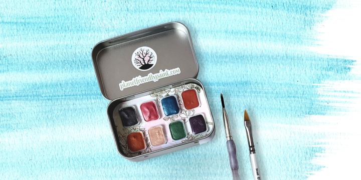 Planet Friendly Paint on watercolor background - centered