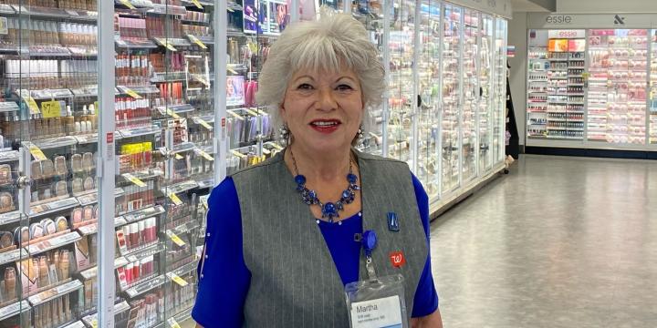Team member Martha Morgan in the beauty aisle. 